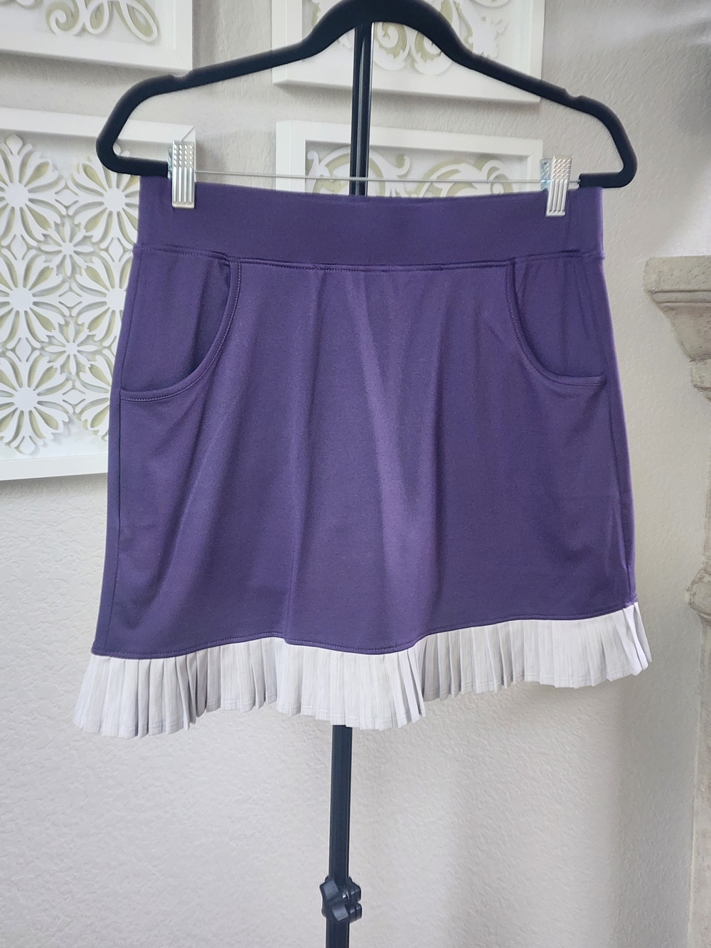 Pebble Beach Purple Golf Skirt with Silver Pleated Hem